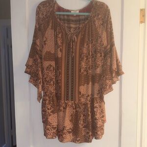 Umgee floral sheer ruffle bell sleeve tunic  mini dress